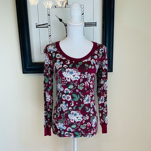 Vera Bradley Bordeaux Blooms Henley Pajama Top - Picture 3 of 4